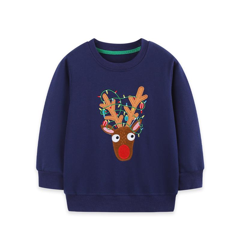 New Kids' European Style Reindeer Embroidery Sweatshirt - Round Neck Pullover for Boys