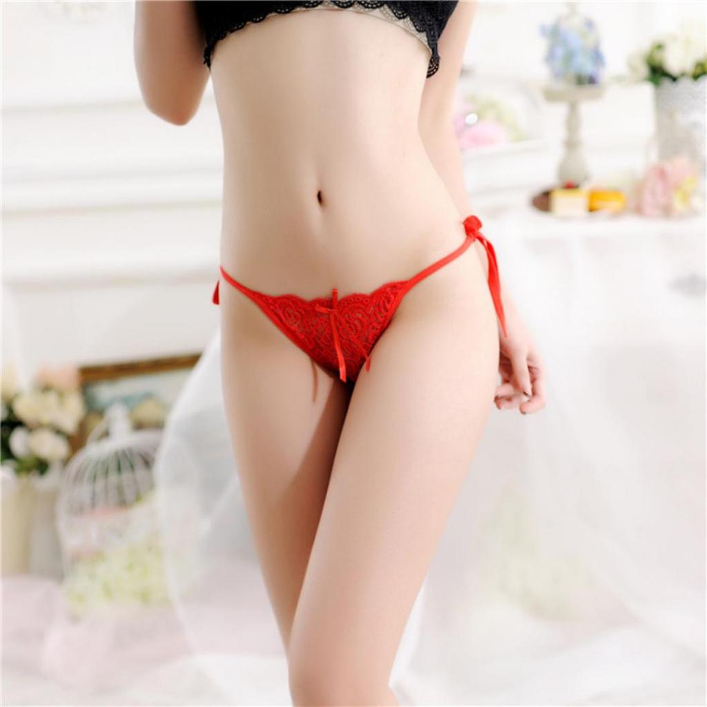 Sexy Women's Bowknot Flower Self Tie G-String Underwear Thong Panties Briefs