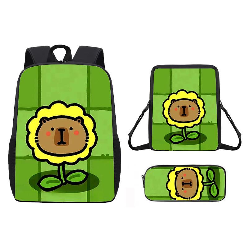 Cartoon Capybara Pattern Backpack Shoulder Bag Pencil Case Three Piece Set