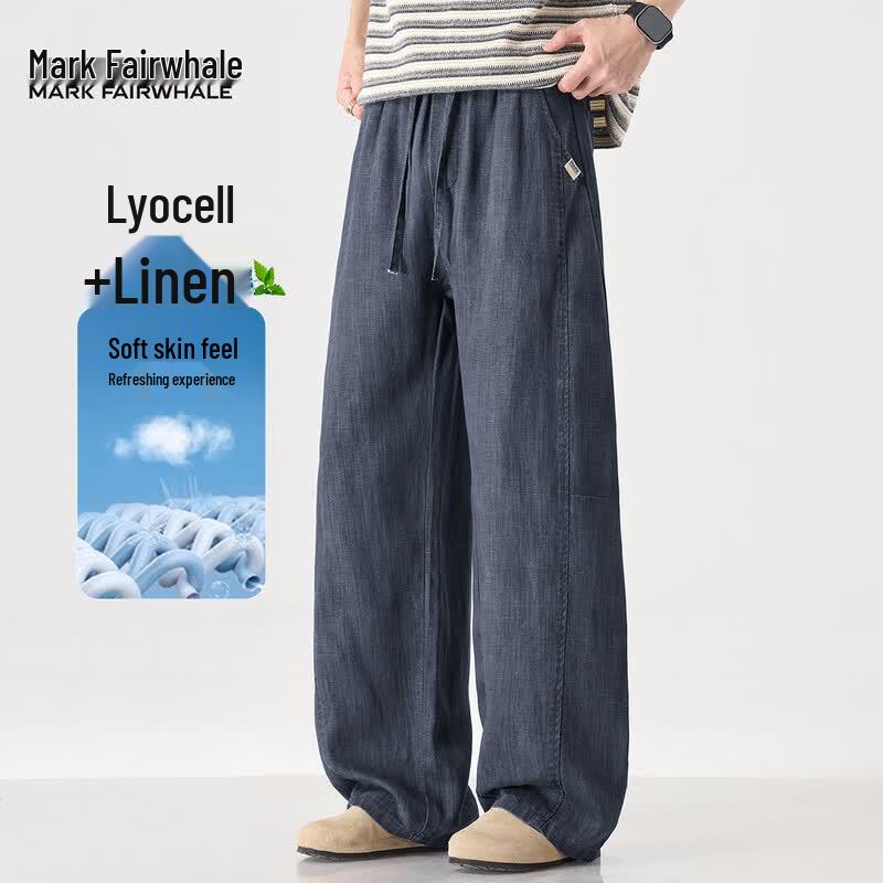 Mark Fairwhale Men s Tencel Linen Straight-Leg Casual Pants XL сине-серый