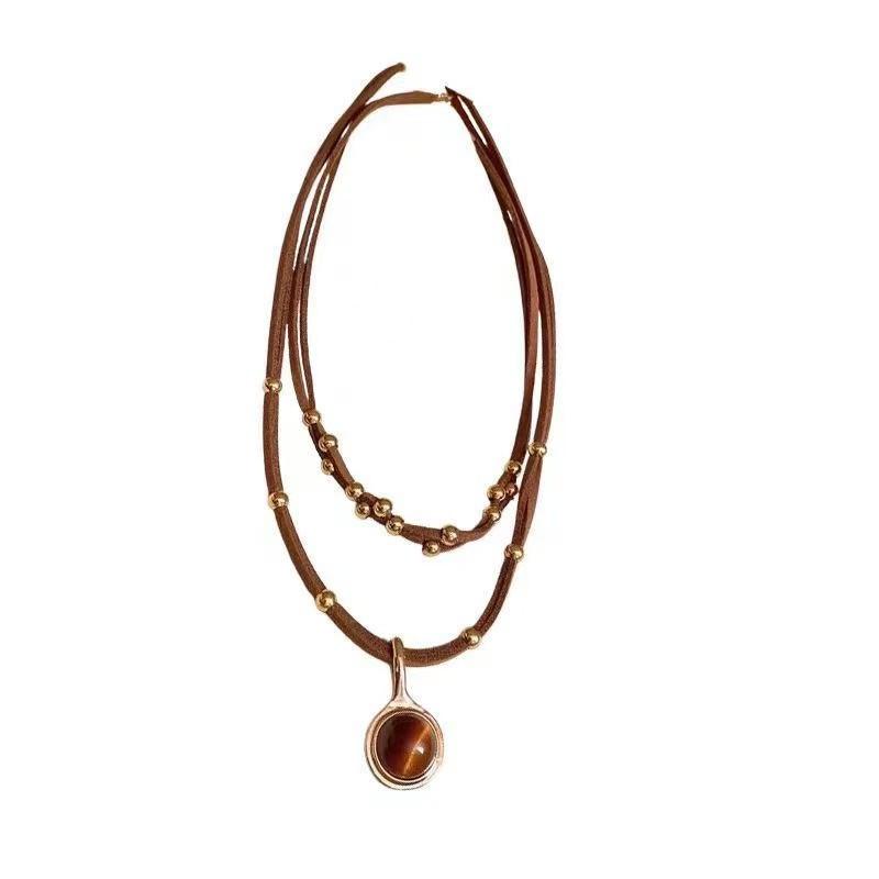 

Maillard Tiger s Eye Stone Pendant Stacked Necklace Women s Niche Light Luxury High-end Collarbone Chain Fashion Versatile Sweater Chain