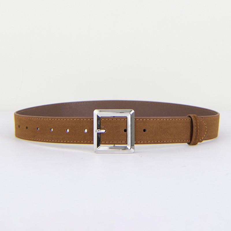 Womens Vintage Suede Brown Belt With Zinc Alloy Buckle 3.2cm Wide Adjustable Skirts Jeans Fashionable Everyday Accessory