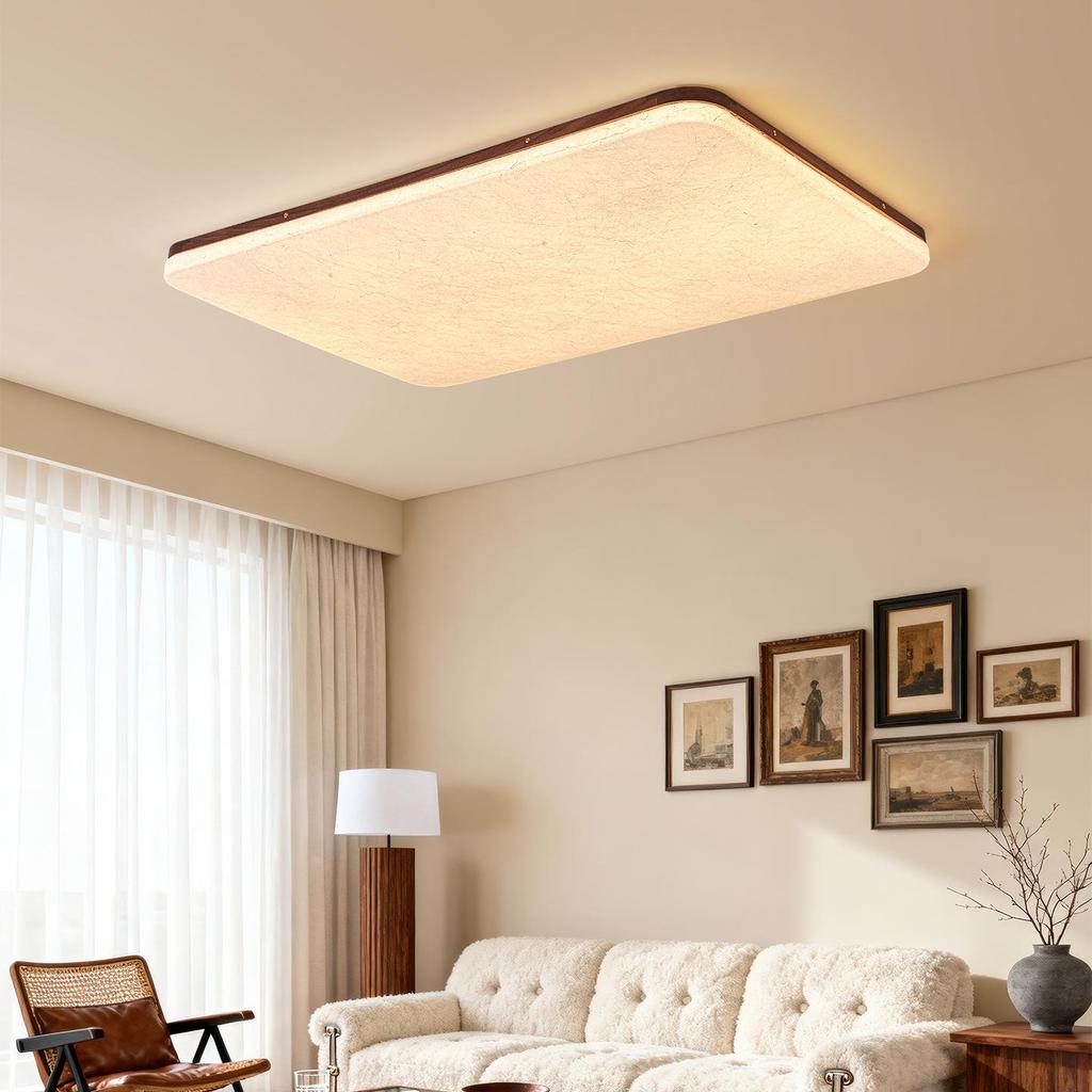 Retro Walnut Zen Ceiling Light with Song Dynasty Silk Aesthetics