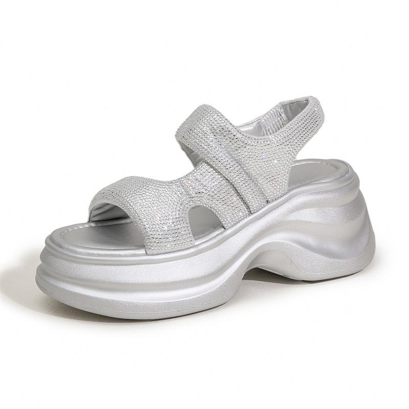 

Platform sandals women s 2025 new summer wear fashion rhinestone beach shoes soft soles increase the feeling of stepping on shit cool slippers 34
