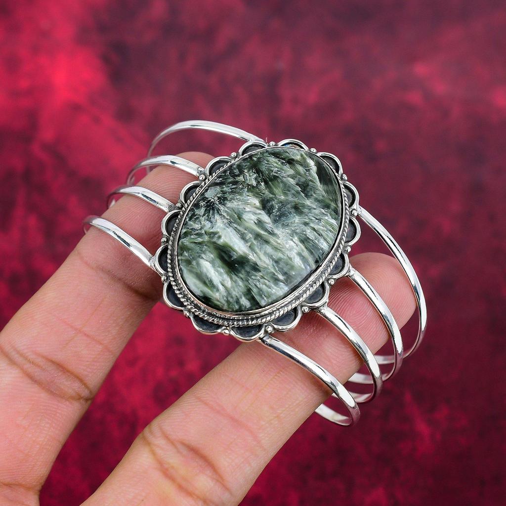 Seraphinite Bangle 925 Solid Sterling Silver Gemstone Jewelry, Handmade Bangle, For Thanksgiving