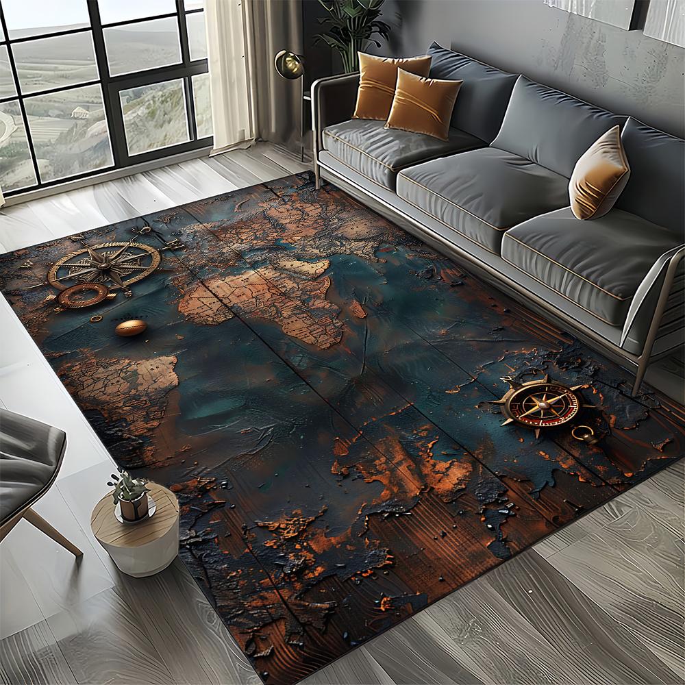 27 Style Retro Marine Nautical Chart Compass Map Carpet Rug for Home Living Room Bedroom Sofa Doormat Decor,Non-slip Floor Mat