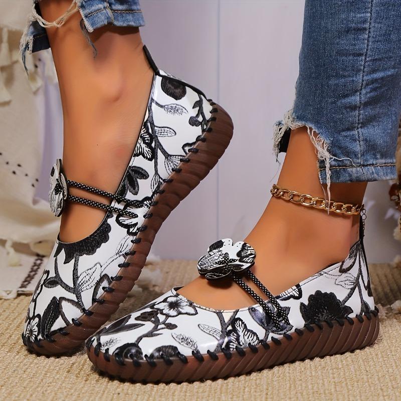 Fashion Floral Print Flats - All-Season Comfort Slip-On Round Toe Shoes with TPR Sole and Soft Man-Made Inner Material - European Special Fashion