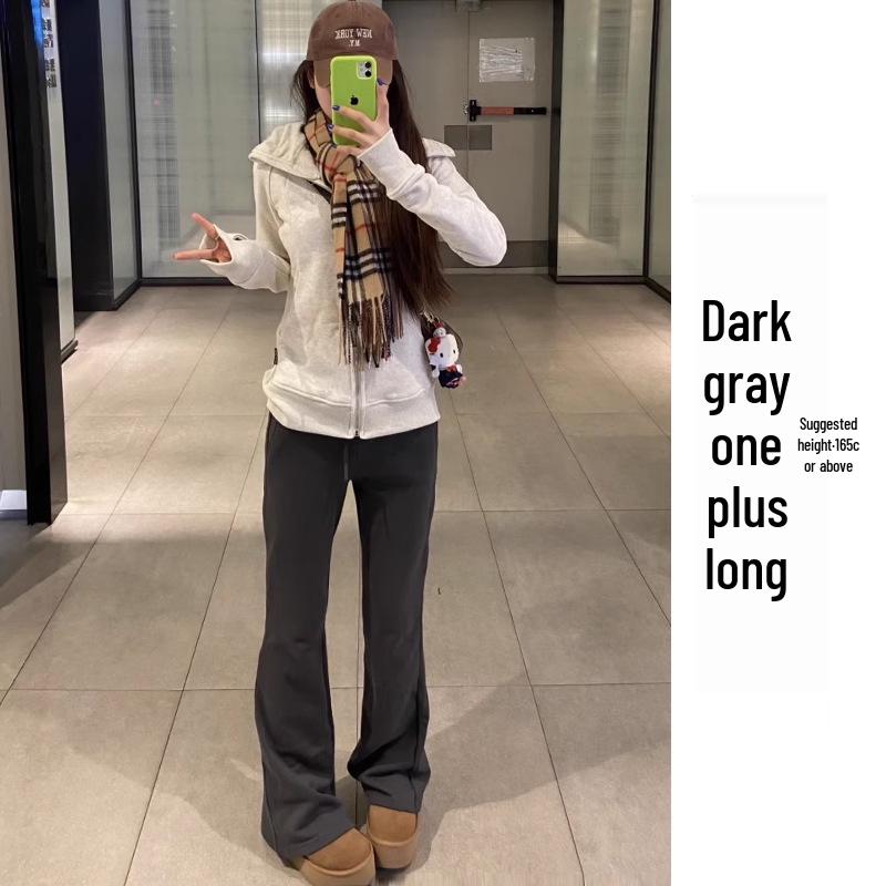 

High-Waisted Gray Micro-Flared Women s Sweatpants with Fleece Lining for Spring/Autumn 2025 M 95-110 lbs