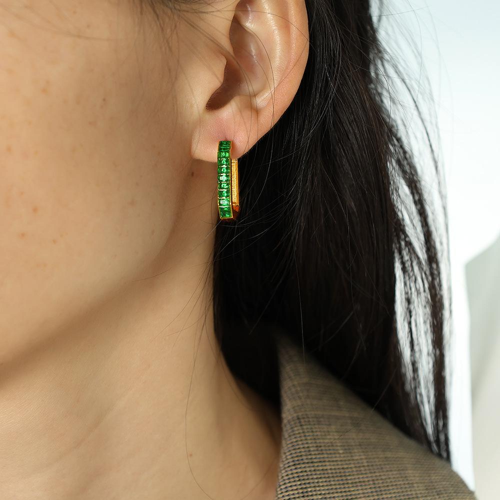 European and American Style Stainless Steel Zirconia Rectangle Earrings for Women