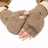 Solid Color Cute Plush Flip Gloves Half Finger Gloves Autumn Winter Gloves Korean Style Gloves