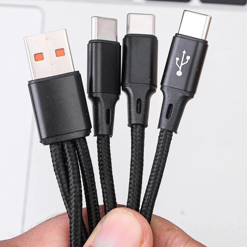3 In 1 100W 6A USB-A to 3 ×Type-C Fast Charging Data Cable For iPhone 17 Samsung Xiaomi Android Phone USB C Data Transfer Cord