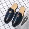 Fashion 2024 New Luxury Designer Men's Casual Bling Leather Loafers Italian for Men Half Shoes Mules Male Black Slides Business Slippers