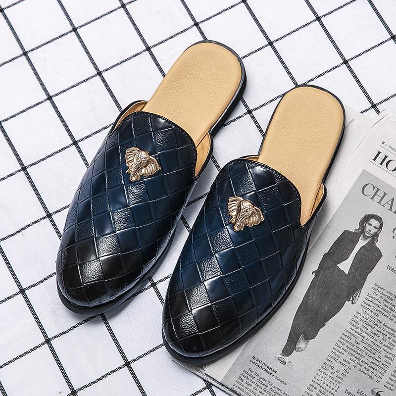 Fashion 2024 New Luxury Designer Men's Casual Bling Leather Loafers Italian for Men Half Shoes Mules Male Black Slides Business Slippers