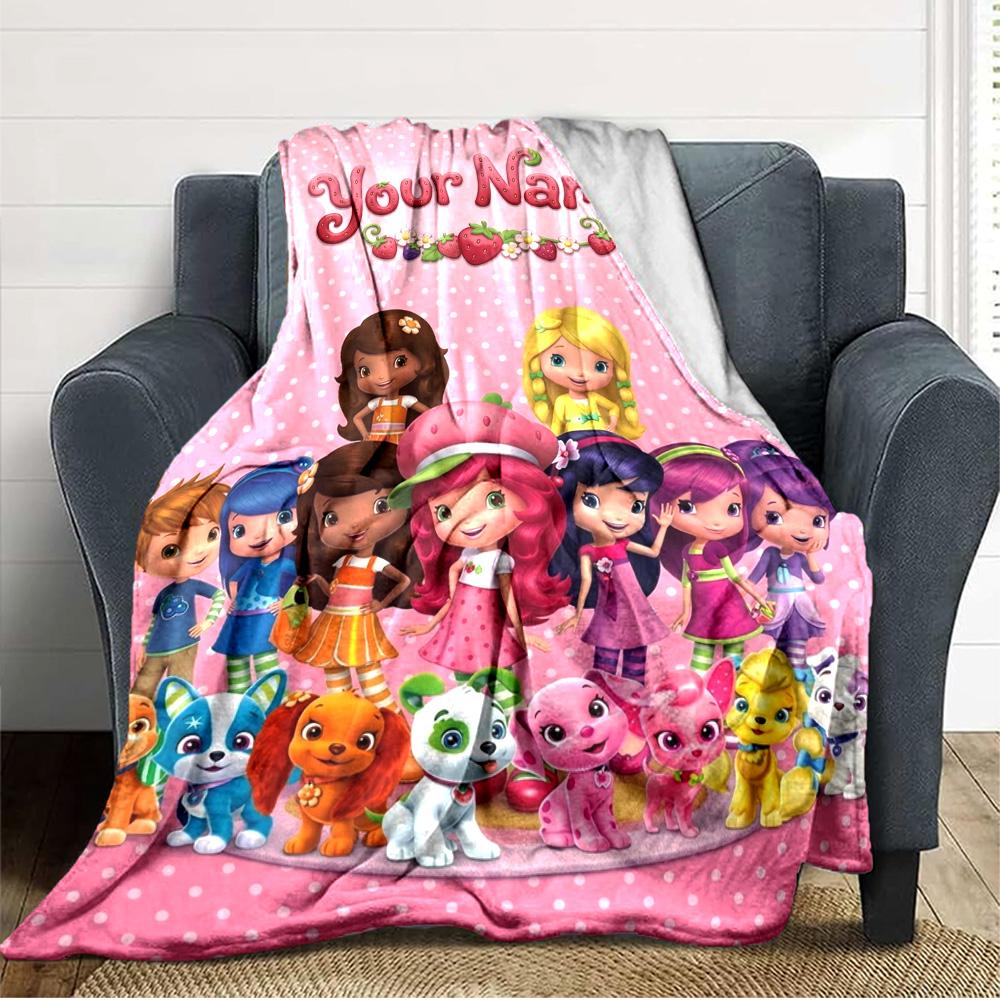 Name Custom Strawberry short cake Print Flannel Blanket High Quality Warm Comfortable Cover for All Seasons Perfect for Gifts Home Decor