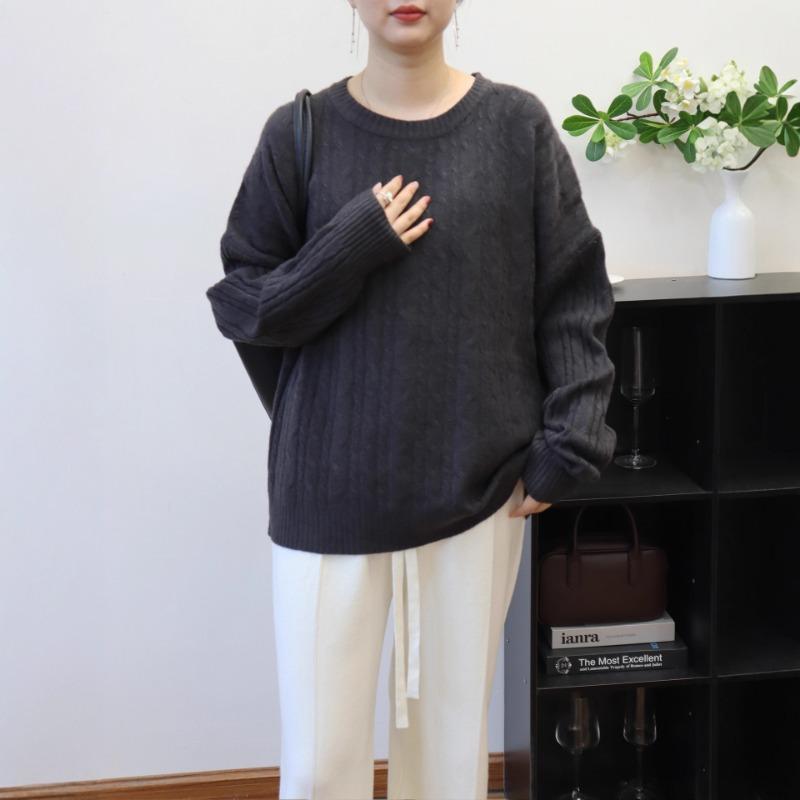 Retro twist crew neck soft waxy knitted sweater top autumn and winter new loose sweater pullover inside women