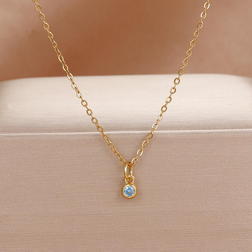 Luxury Stainless Steel Necklace Women Gold Color Round CZ Crystal Charm Collar Bijoux Acier Inoxidable Femme Wedding Jewelry