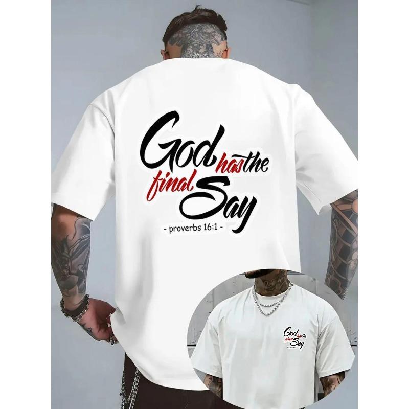 

Men s God Has The Final Say Proverbs Printed T-Shirt - Casual Crew Neck Cotton Tee, Summer Breathable, Perfect for Religious Faith & Daily Wear 4XL білий