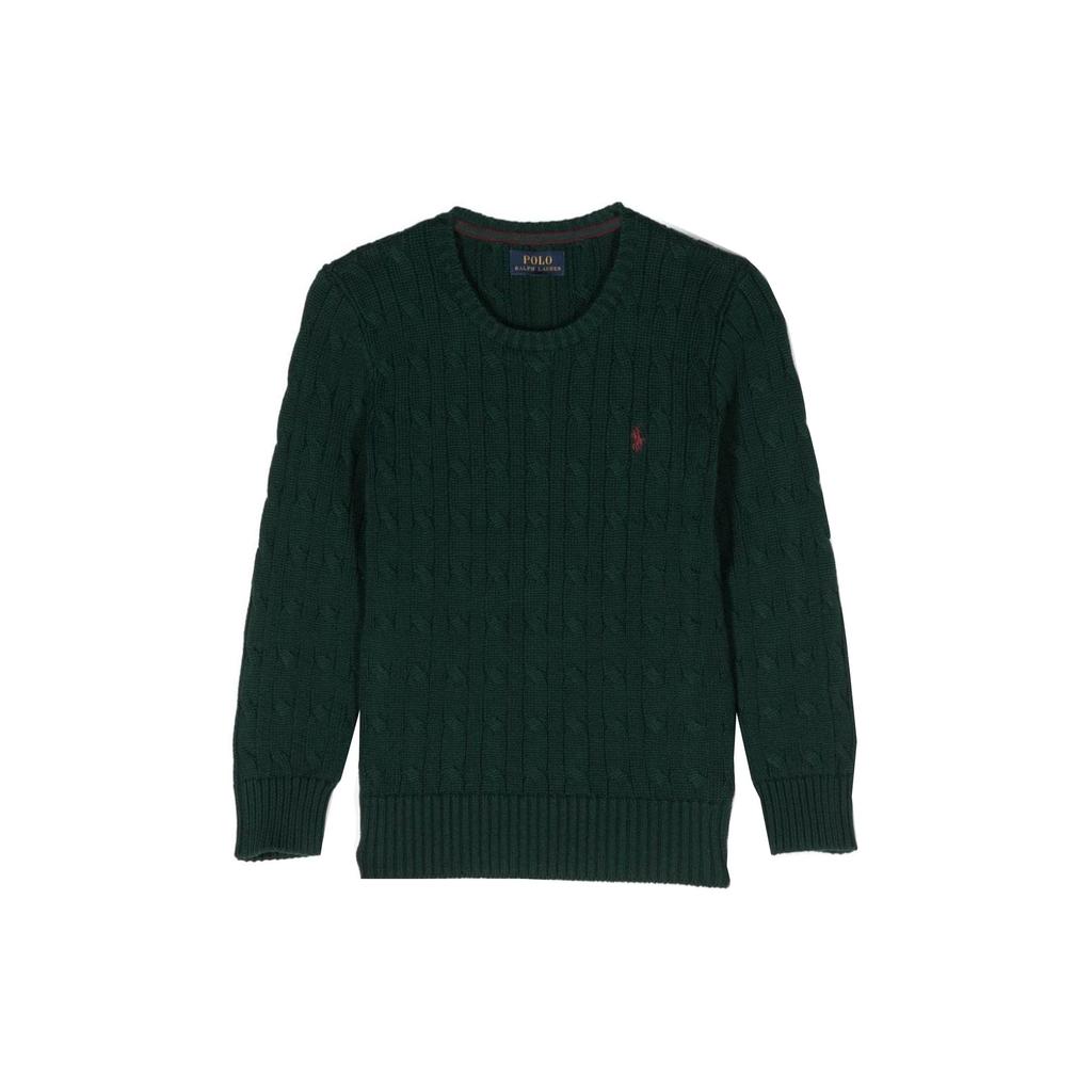Maglione Polo Ralph Lauren Tinta Unita Ricamo Equestre Maglia Cavo Maglione Bambino Verde Scuro 323702674-055