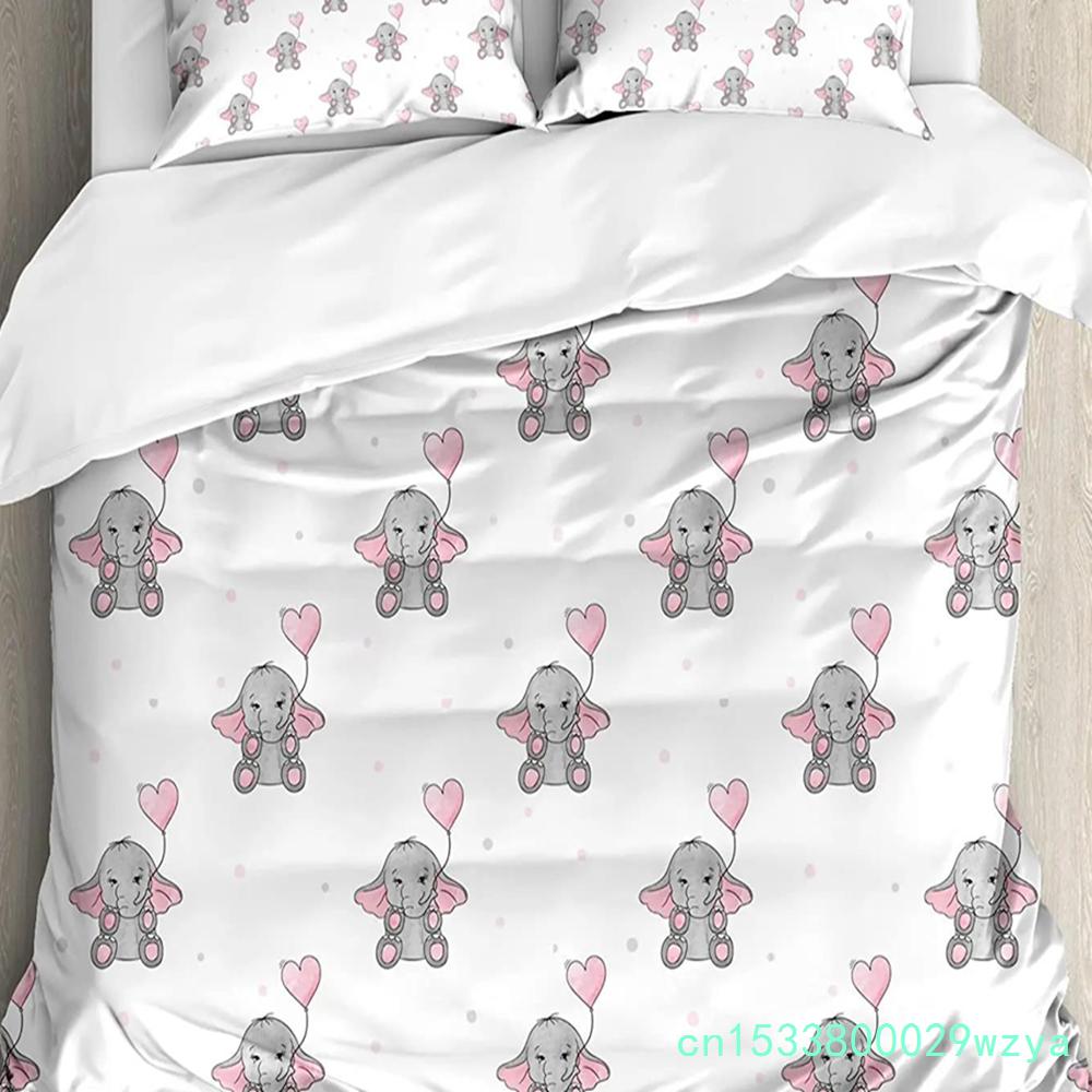 Elefant Kinderzimmer Dekor Bettwäsche Set Für Schlafzimmer Bett Zuhause Niedliche Elefanten Halten Herzform Bettbezug Steppdeckenbezug Kissenbezug
