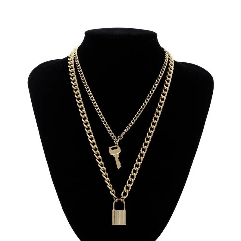 Multi Layered Minimalist Personalized Retro Key Lock Pendant Necklace Punk Metal Jewelry Accessories for Women
