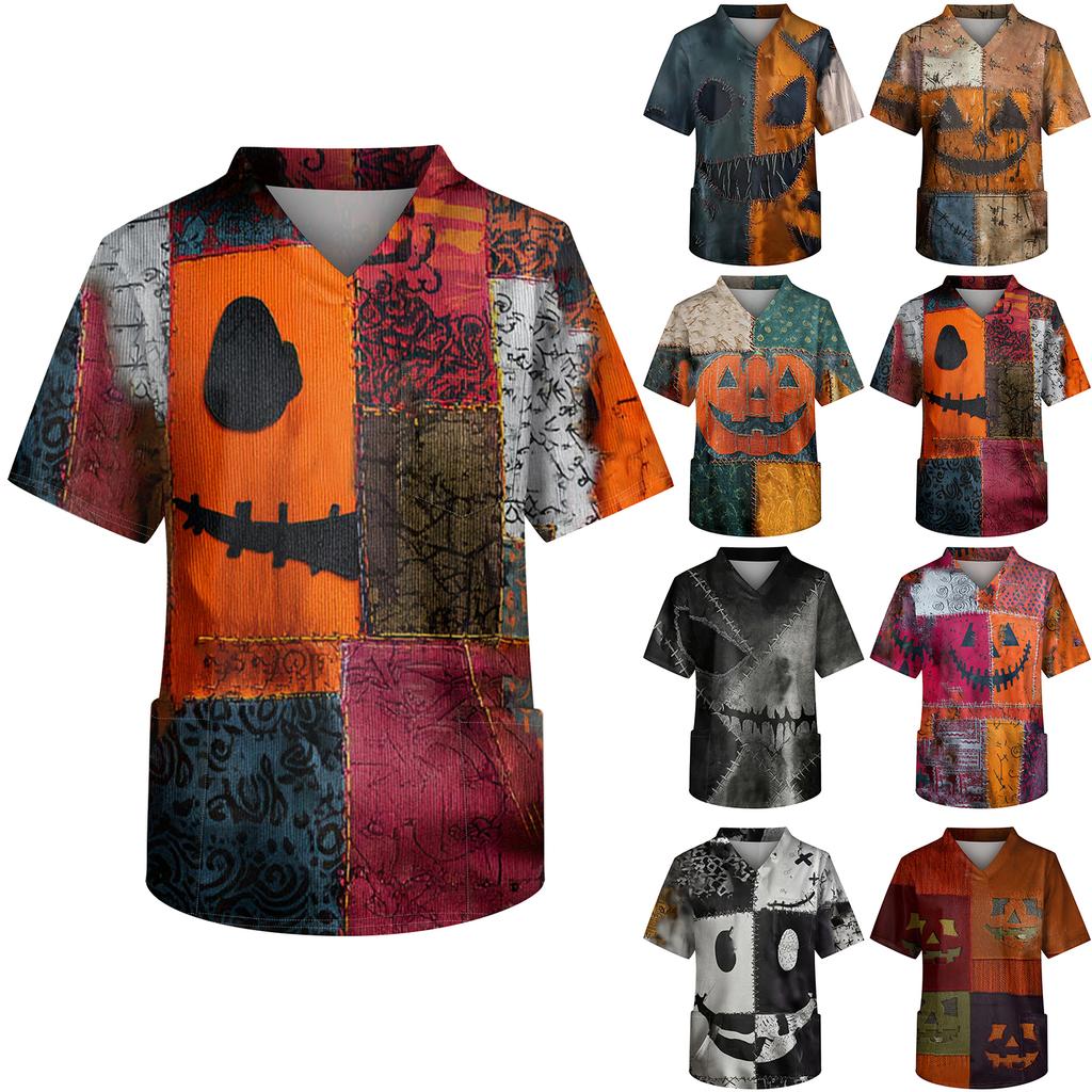 Pánská pracovní halenka s krátkým rukávem a výstřihem do V na hrudi