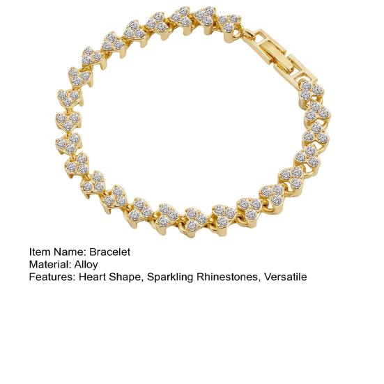 Women Bracelet Heart Shape Sparkling Rhinestones Inlaid Wristband Waterproof Casual Wear Bracelet Wrist Accessory