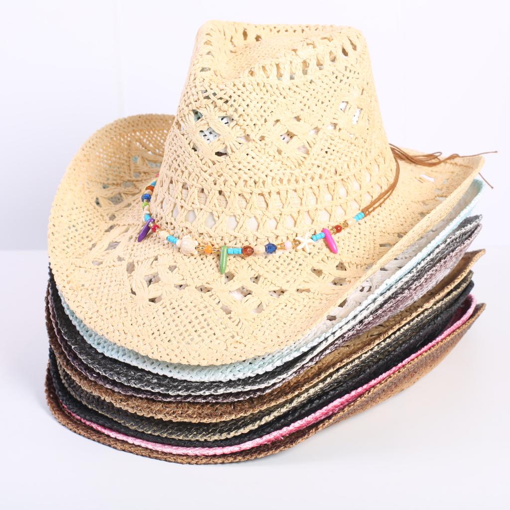 Popular European and American Classic Hollow Western Cowboy Hat Men's and Women's Fashion Vacation Breathable Sunshade Straw Hat