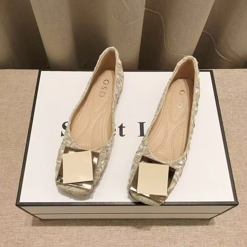 Fairy Wind Gentle Single Shoes Late Evening Wind Square Head Flat Bottom Laden Shoes New French Boat Shoes Female Summer Bean Shoes Female