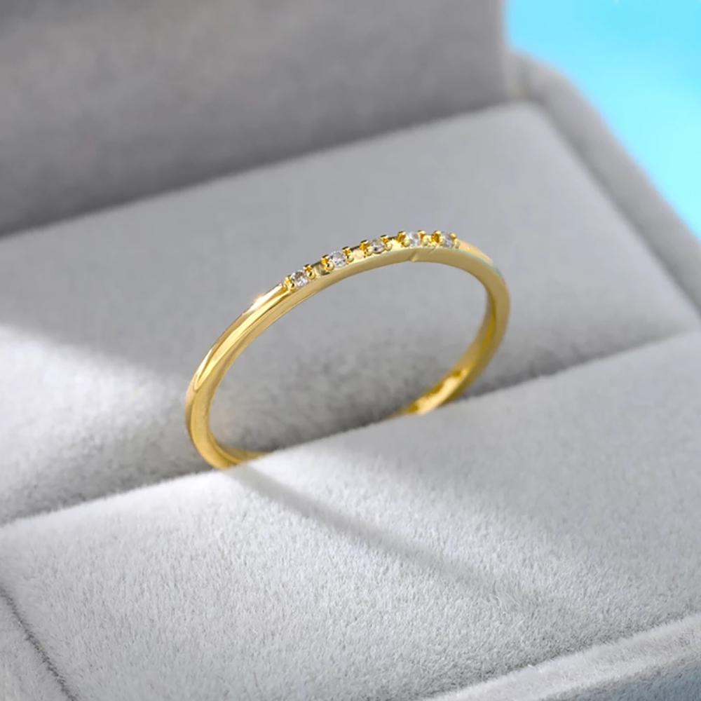 Zircon Engagement Wedding Rings For Women Gold Color Stainless Steel Ring Female Finger Jewelry Birthday Gift Free