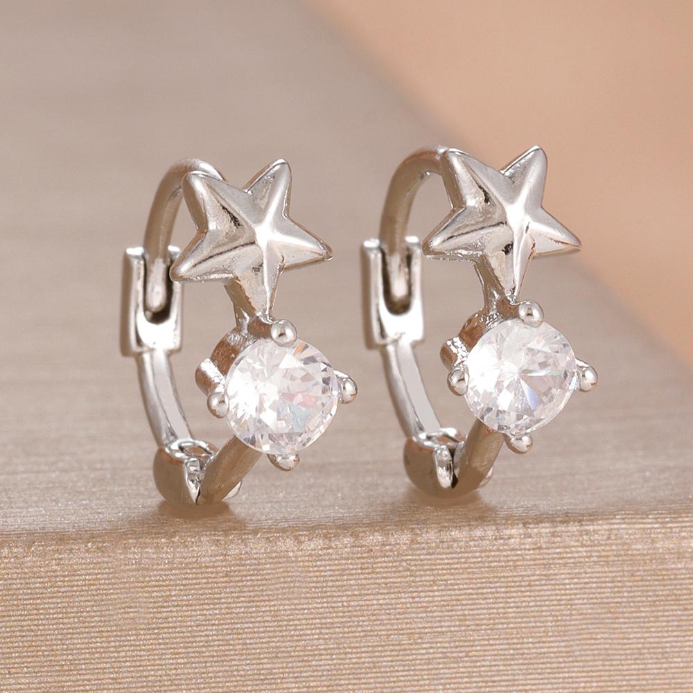 2PCS Sparkling Zircon Geometric Pentagram Hoop Earrings Popular Jewelry Accessories Women Engagement Birthday Jewelry Gift