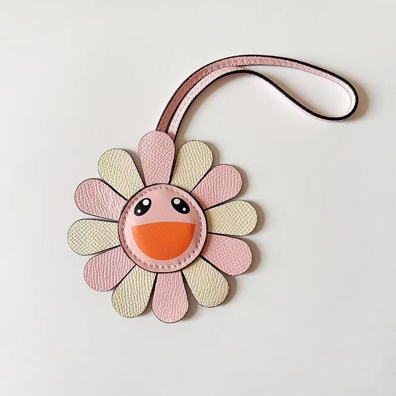 Colorful smiley face flower rainbow sunflower pendant fashion contrasting color leather platinum bag pendant accessories