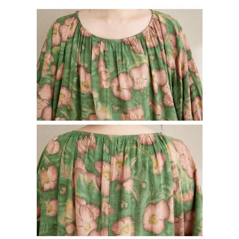 DIMANAF 2025 Sommer Neu Übergröße Kleid Basic Damen Lässig Locker Floral Strand Vintage Übergroßes Kleid Maxi