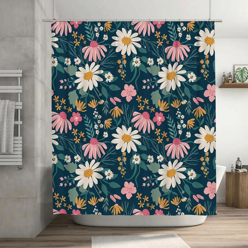 Spring Floral Print Shower Curtain Waterproof Fabric With Rod Pocket For Bathroom Decoration In Various Colors (Size72X84)