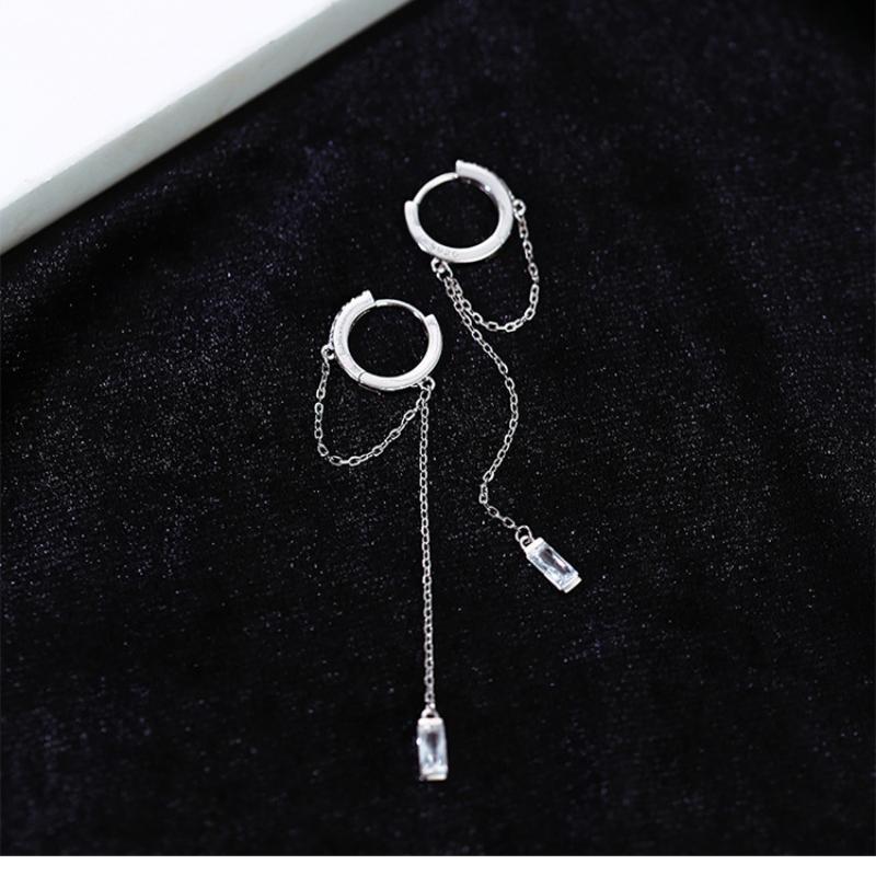 Charm Zircon Long Tassel Pendant Drop Dangle Earring for Women Creative Fashion Stainless Steel Hoop Earring Jewelry Wholesale
