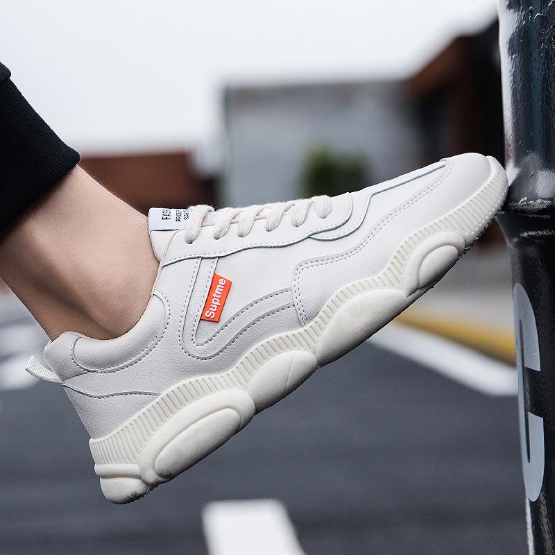 Shoes men's autumn and winter new casual sports shoes Korean version of the trend student bear sole men's board shoes waterproof leather shoes