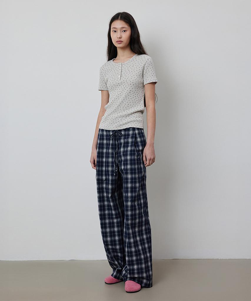 Kwinseulaebis Check Strap Cotton Wrinkle Summer Pants