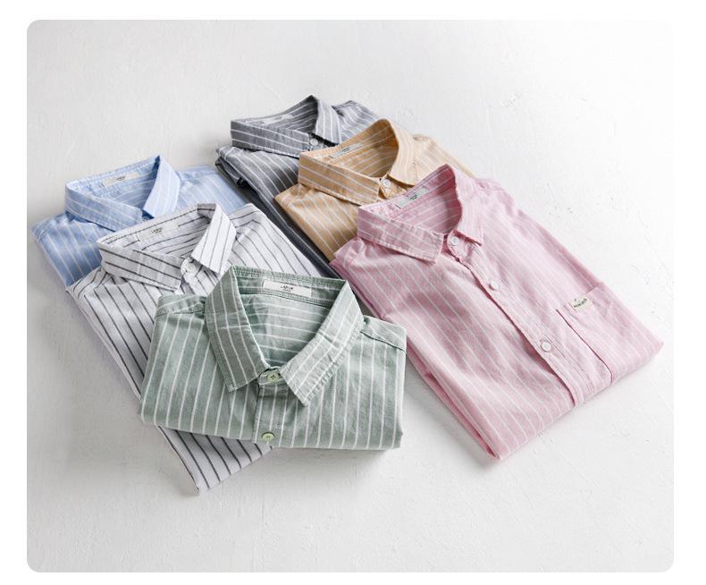 Men's Japanese Striped Cotton Shirt: High-End, Versatile, Long Sleeve for Spring