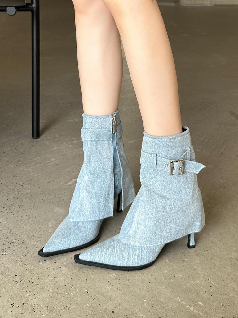 Niche design high-heeled short boots women's shoes 2025 autumn and winter new European and American babes pointed-toed stiletto mid-tube pants tube bo