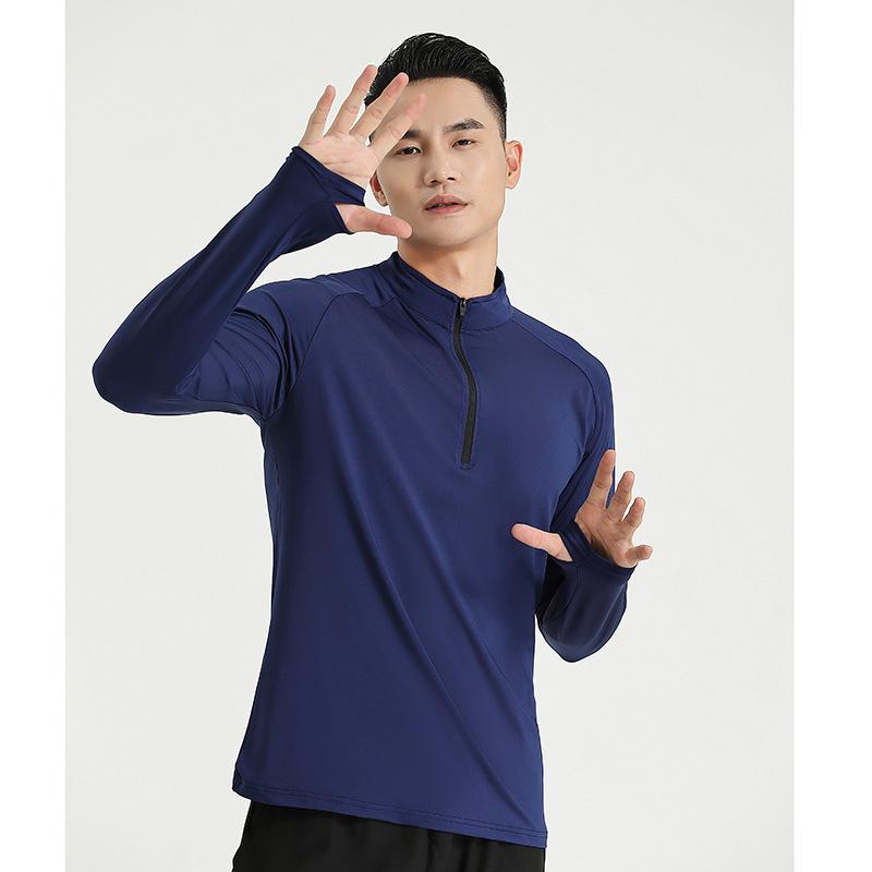 2024 Men's Quick-Dry Long Sleeve Thumbhole Sports T-shirt - Windproof, Half-Zip Running & Fitness Top for Spring/Autumn.