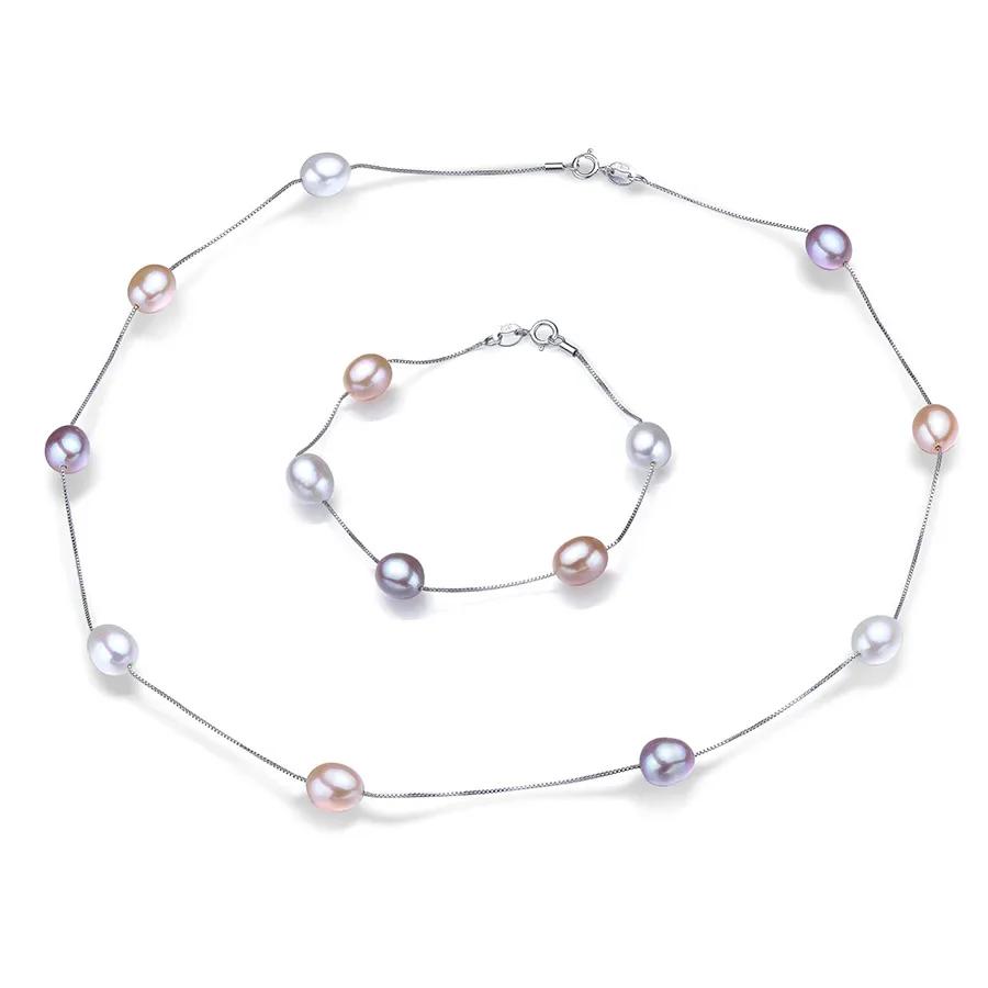 HENGSHENG Natural Pearl Necklace/Bracelet Jewelry Sets 925 Silver Chain with Freshwater Pearl Jewelry Gift for Women