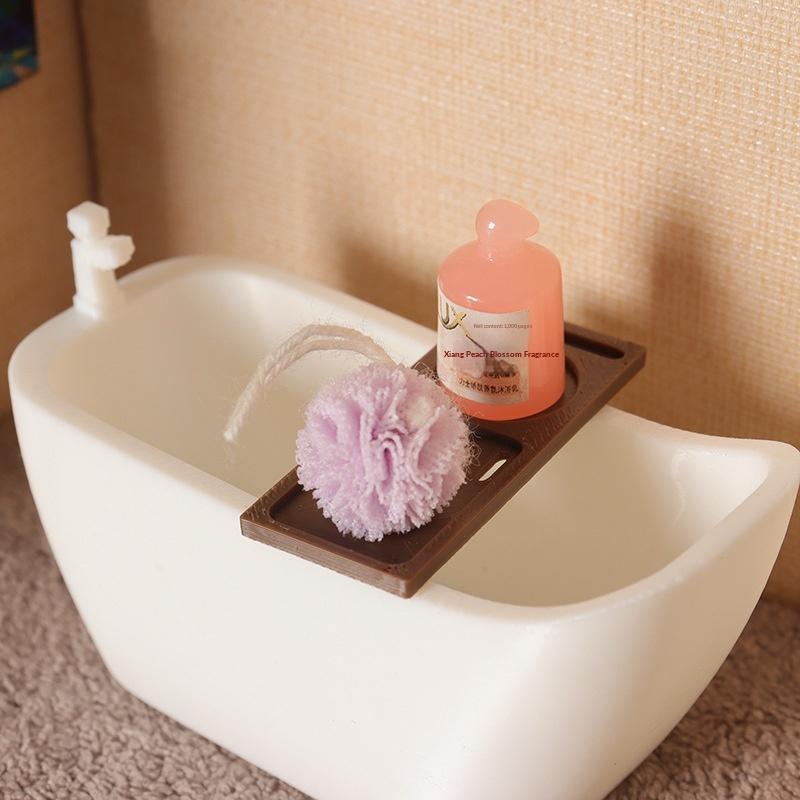 1/12 Dollhouse Miniature Simulation Bathtub With Tray Model Dollhouse Bathroom Furniture Decoration Dolls House Pretend Toys