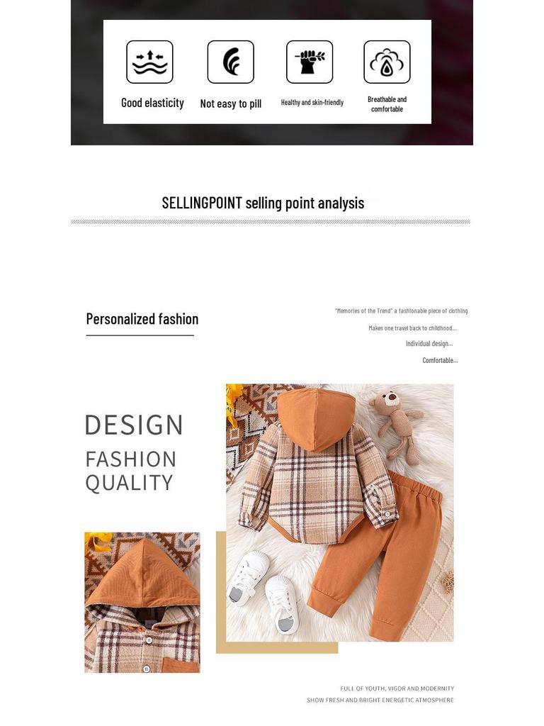 Kariertes Farbverlaufs-Kapuzenshirt und Strampler mit langen Hosen für Kinder - Herbst-/Wintermode