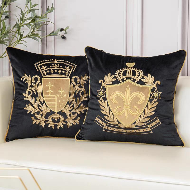 European Style Retro Cushion Cover Solid Color Embroidery Pattern Pillowcase Comfortable Living Room Sofa Throw Pillow Cover