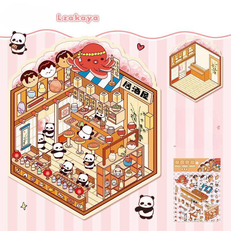 Cartoon Miniature Scene 3D Stickers Retro DIY  PET Landscape Stickers Decompression Korean Stationery Scrapbooking Posters