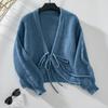Women S V Neck Loose Solid Short Knit Cardigan With Tie