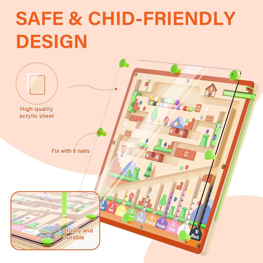 Wooden Magnetic Board Puzzle: Color Matching & Number Counting Maze, Preschool Stem Learning Toy For Fine Motor Development