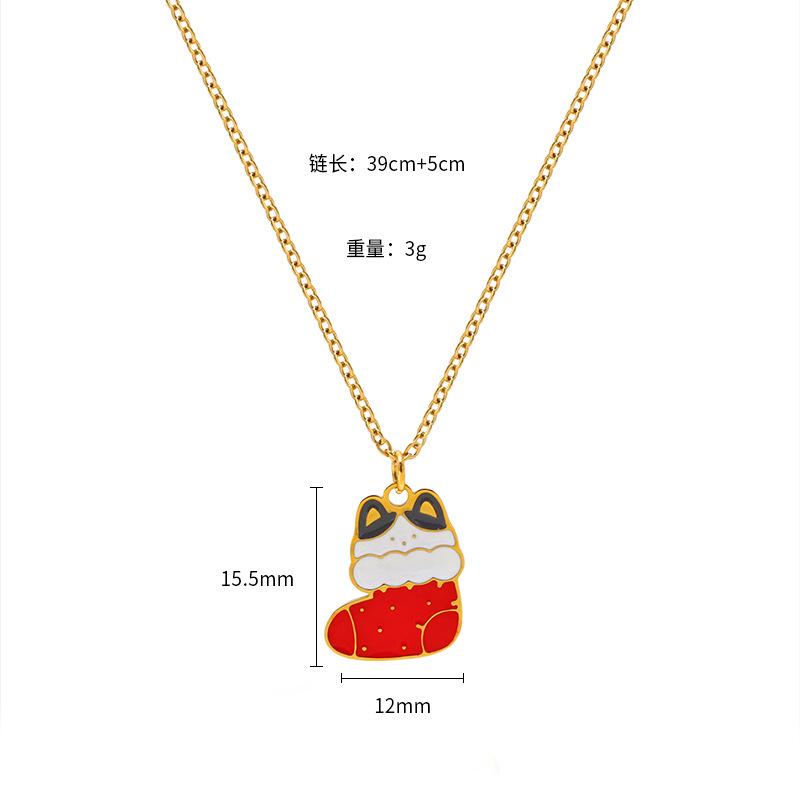 Christmas Cartoon Oil Dripping Elk Snowman Bell Necklace, Creative Design Gift Versatile Item Pendant Woman