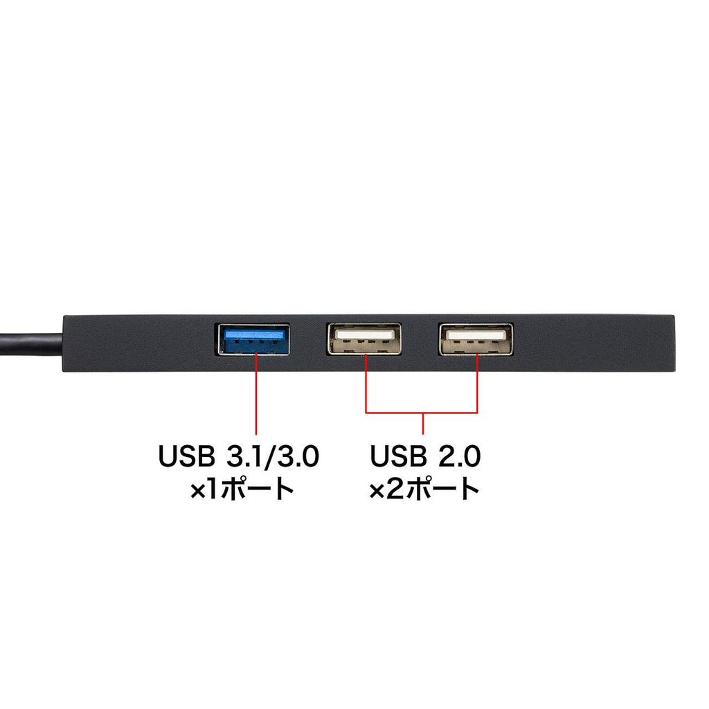 Sanwa Supply USB-hub Tilkobling x 1 x 2 kortleser Svart Type-C (USB3.1/3.0-port/USB2.0-porter/SD-kort/microSD inkludert) USB-3TCHC16BK