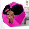 Adorable Afro Puffs with Pink Bow Rain Umbrella: Automatic Opening, Foldable Design, 8-Bone Iron Frame, Outdoor Use, Perfect Gift for Fans a