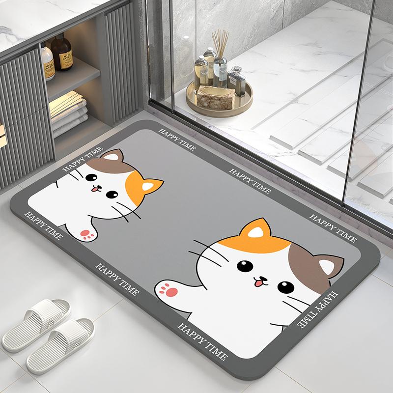 Alfombra absorbente de barro de diatomeas, alfombra de suelo para inodoro, alfombrilla para pies antideslizante de secado rápido para puerta de baño, alfombra suave para inodoro con dibujos animados y diseño bonito